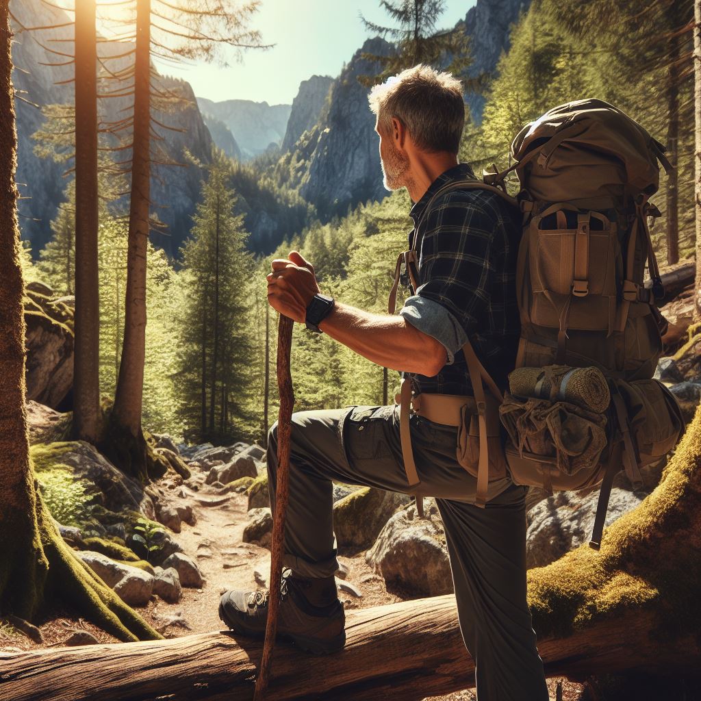 Man Backpacking In The Woods