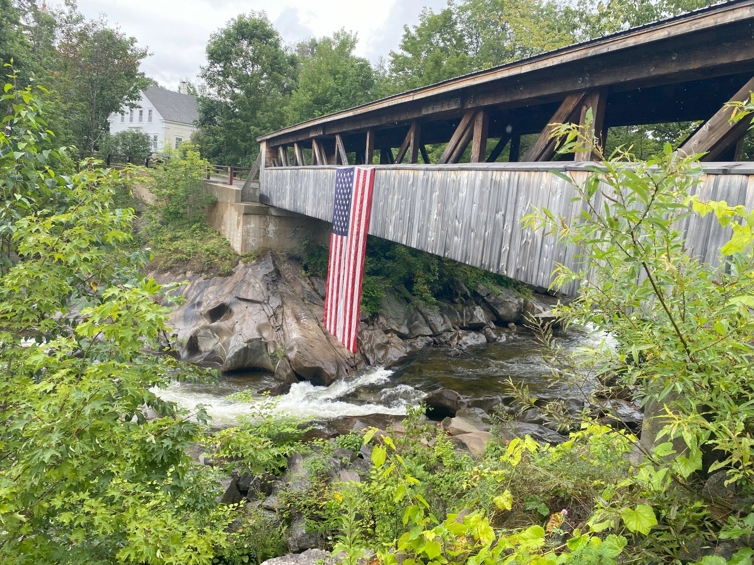Friendship Covered Bridge With Flag