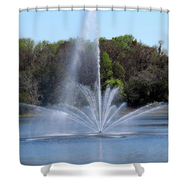 Fountain on a Lake Shower Curtain Ad