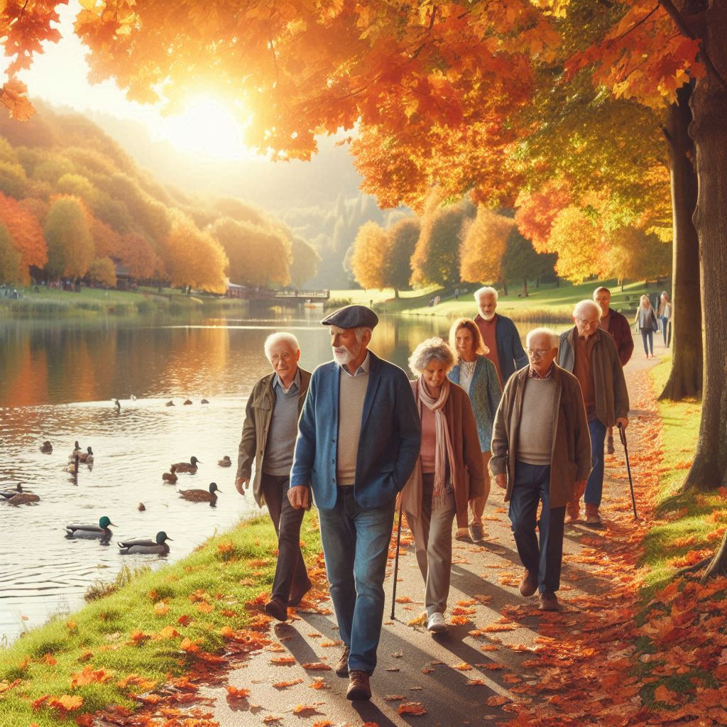 Seniors Walking Around a Lake