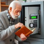 A Senior Putting A Book In A Safe