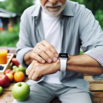Senior wearing a smart watch