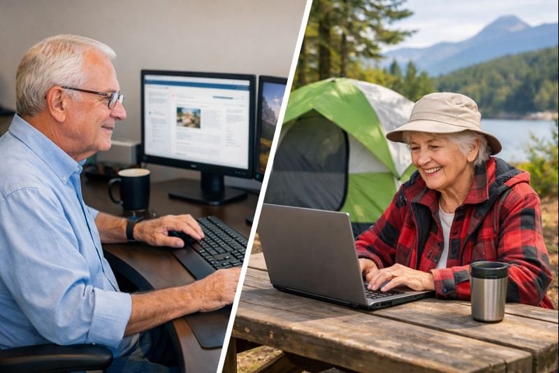 Photo of 2 seniors on computers