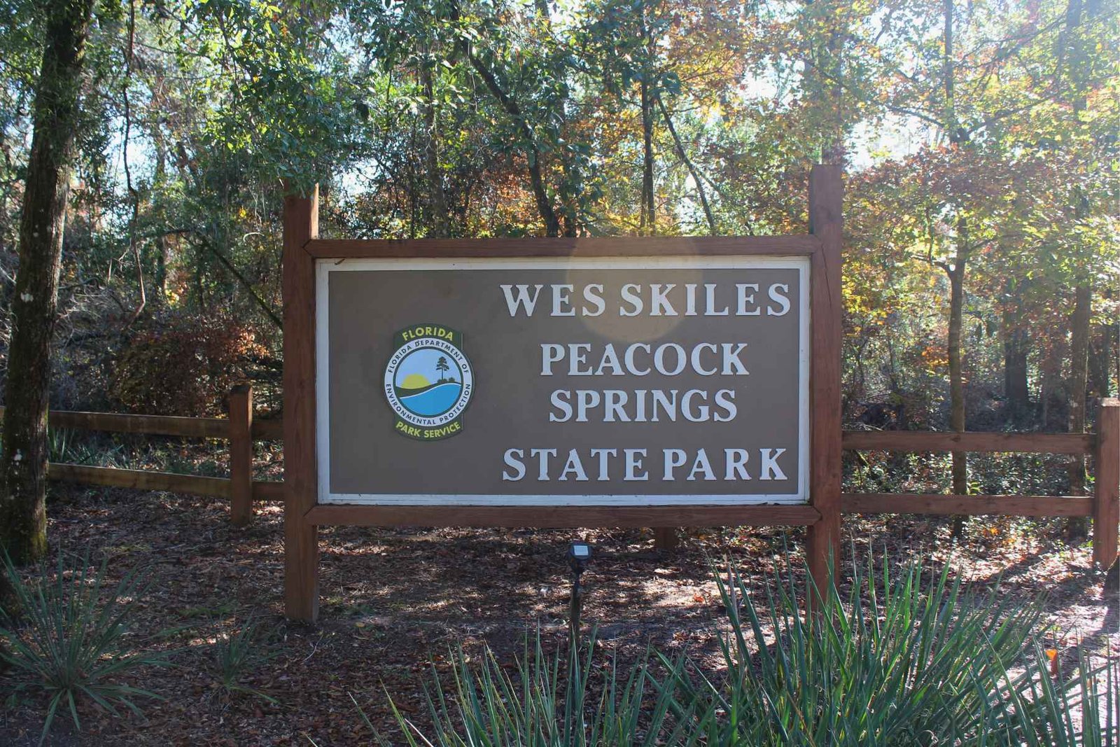 Entry sign for Wes Skiles Peacock Springs State park