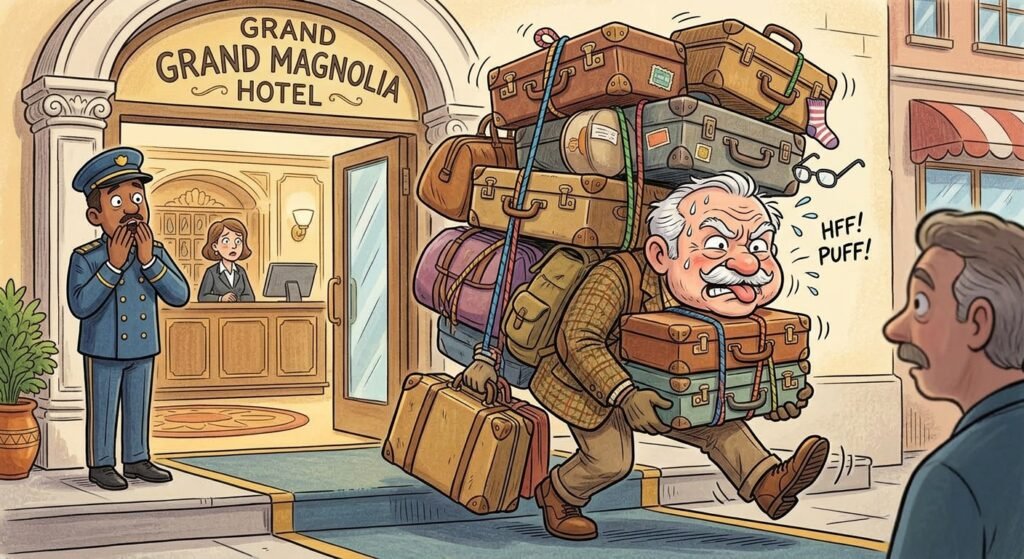 Senior Struggles With Luggage