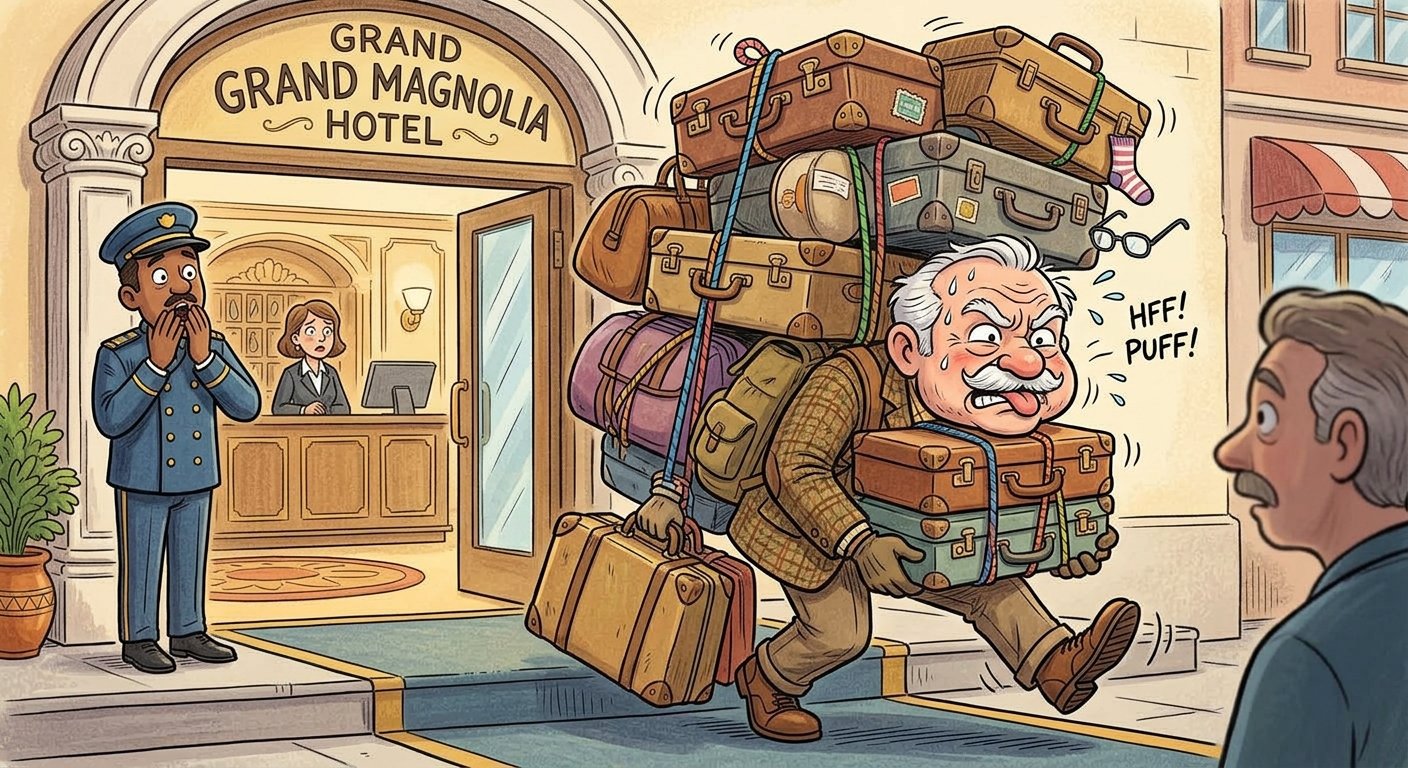 Senior Struggles With Luggage