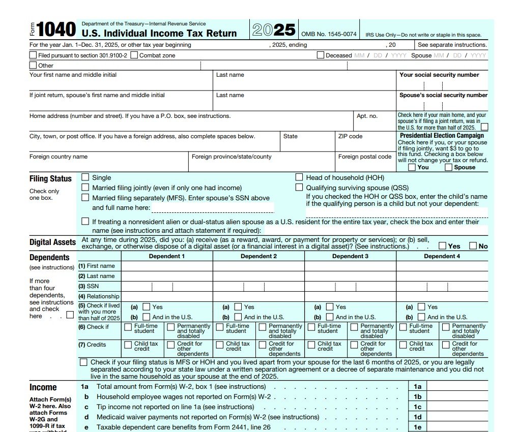 Tax Form 1040 2025
